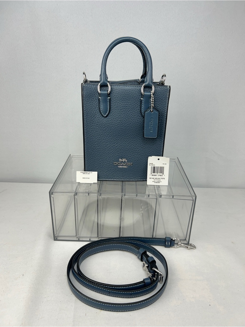Coach Navy Pebbled Leather Mini Tote with Strap